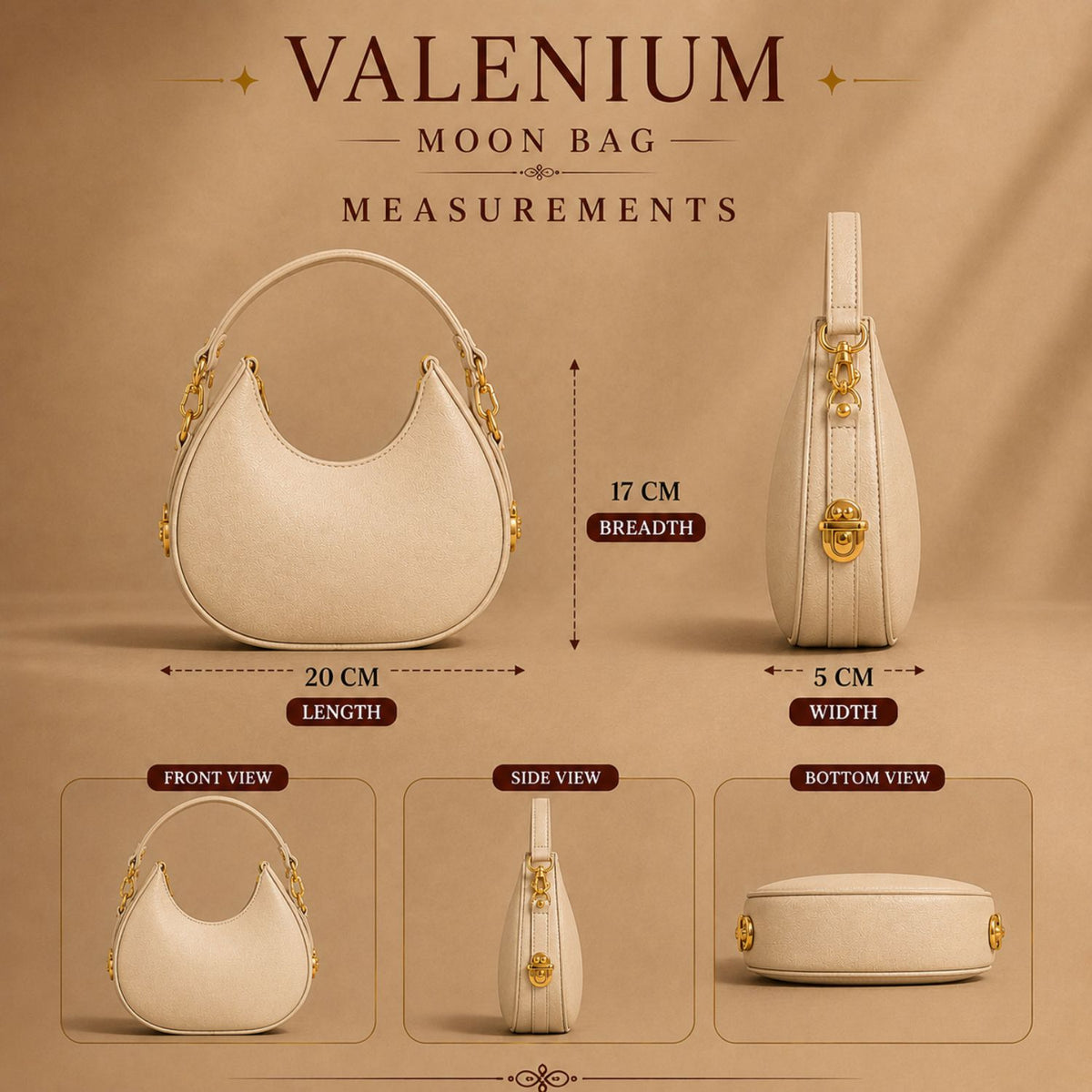 Valenium Half Moon Cream Sling Bag with Double Strap