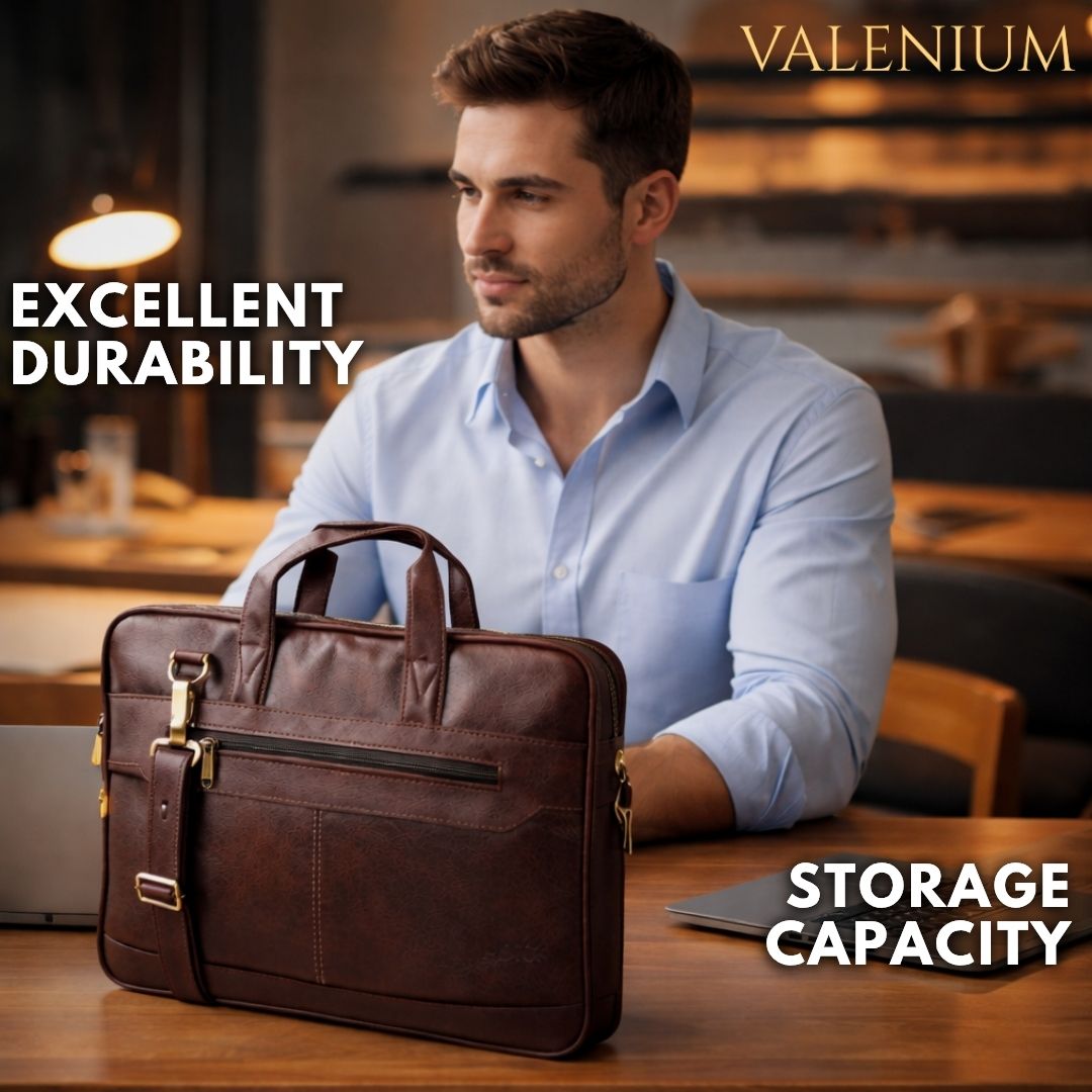 Valenium Men's Laptop PU Briefcase Bag (Brown)