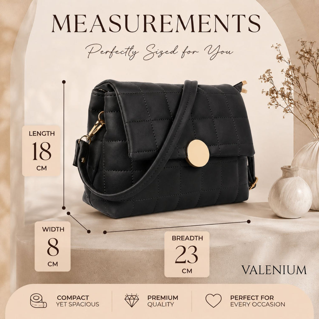 Valenium Quilted Cross Body Sling Bag (Black)