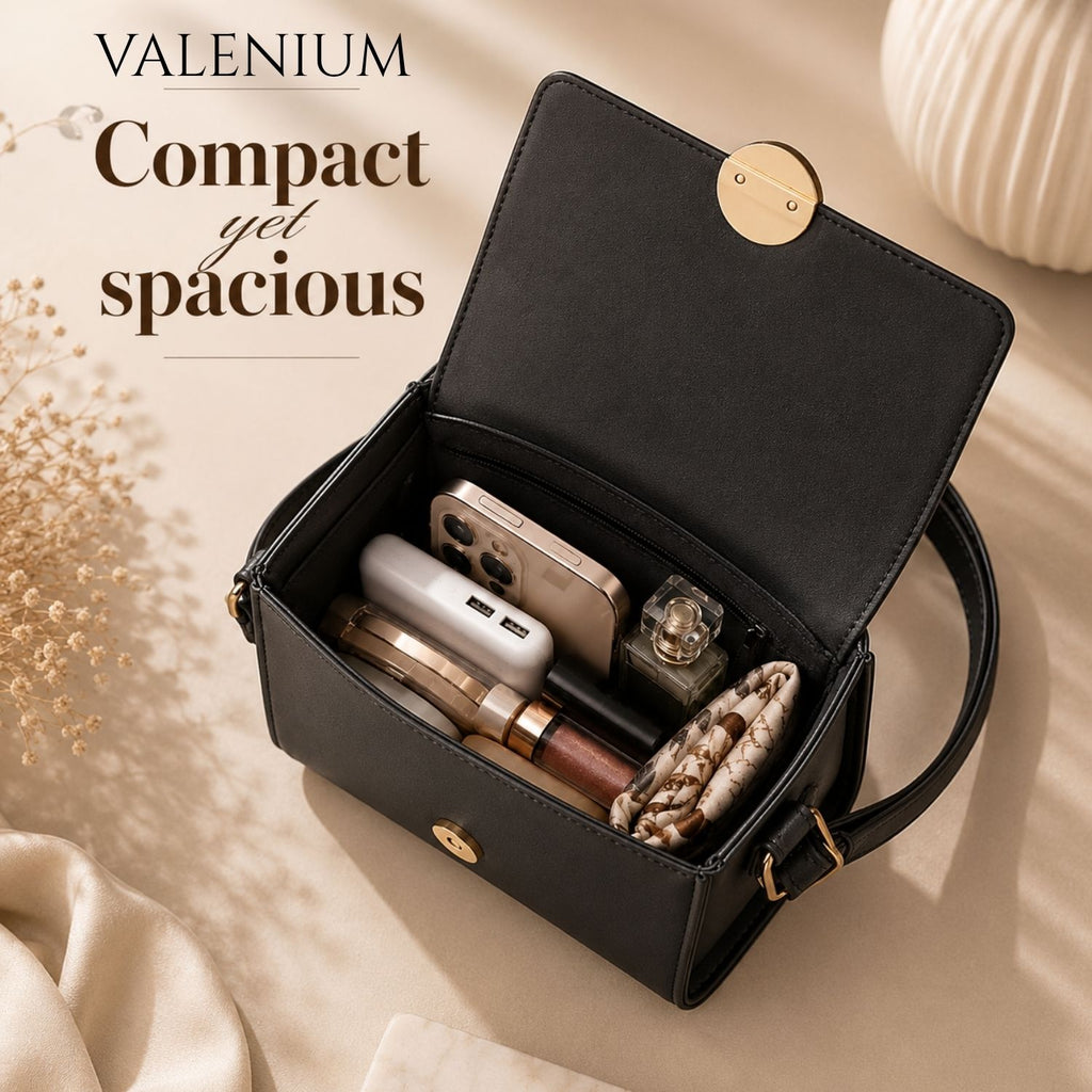 Valenium Quilted Round Lock Sling Bag (Black)