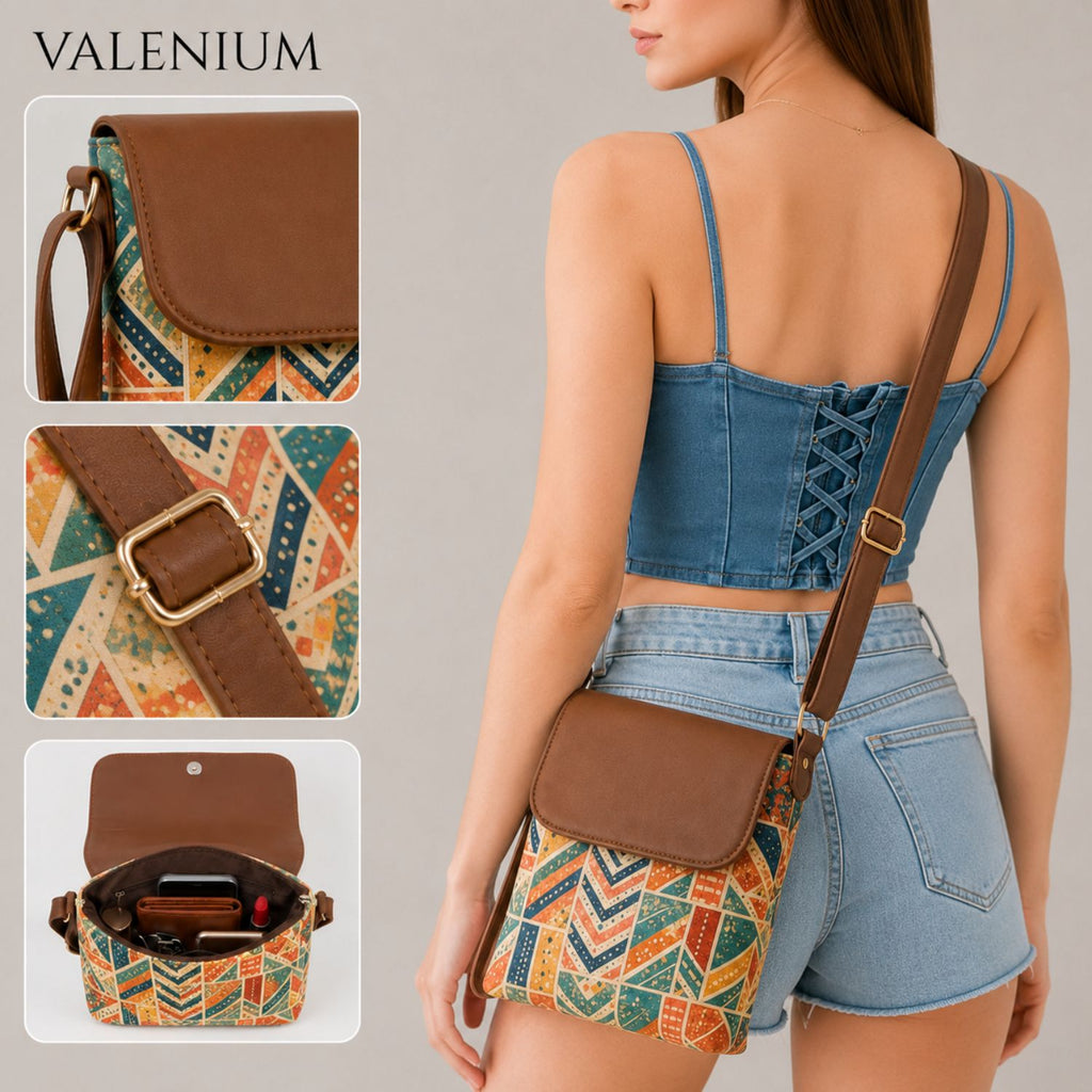 Valenium Patch Print Crossbody Sling Bag