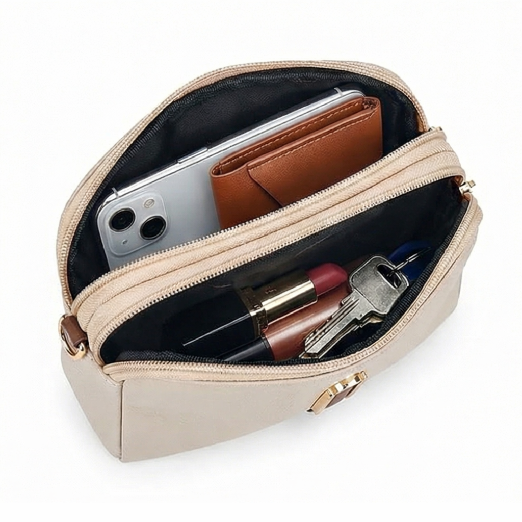 Valenium Faux Leather Crossbody Sling Bag (Beige)