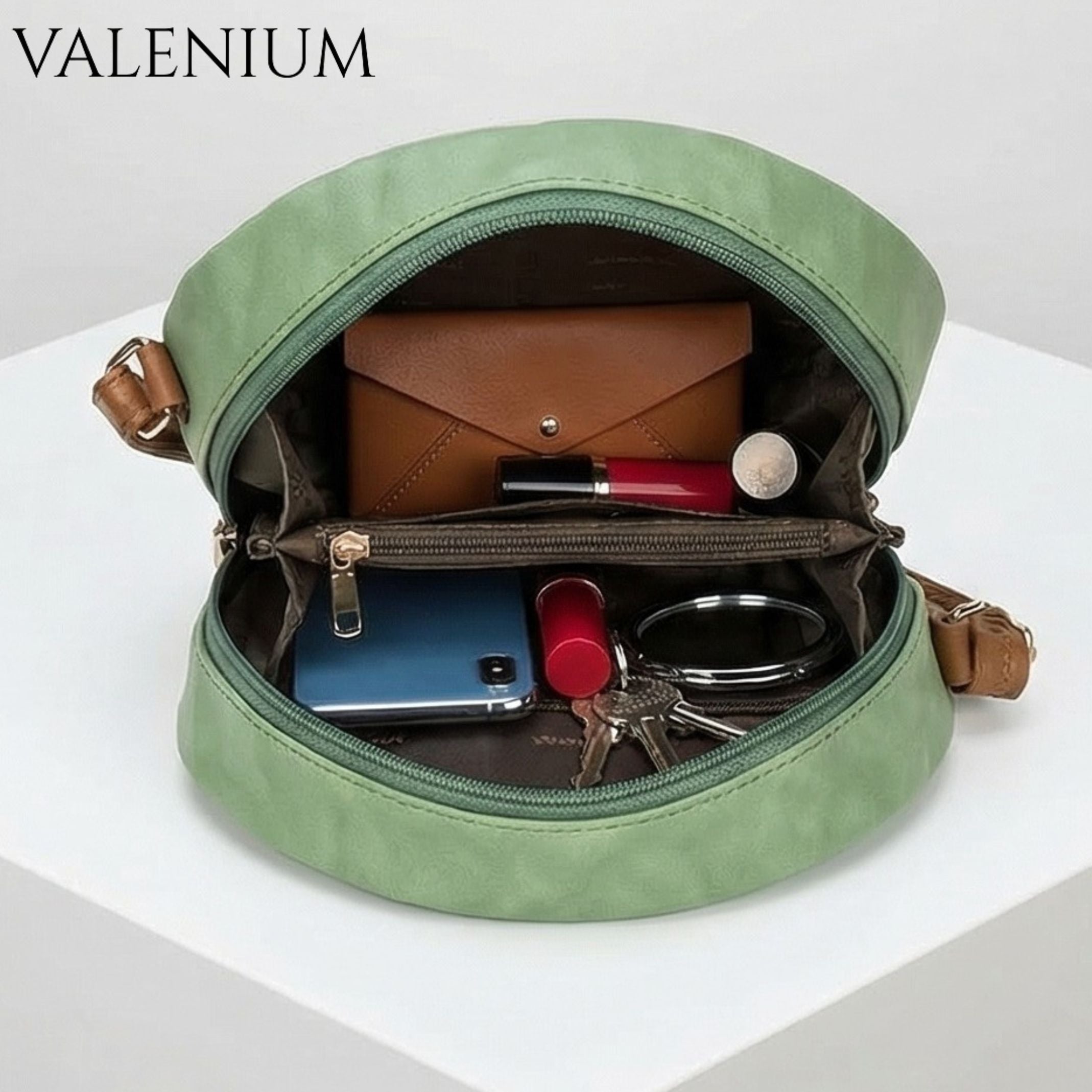 Valenium Flower Print Round Sling Bag (Sage Green)