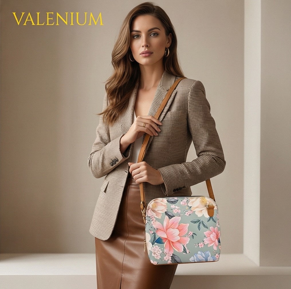 Valenium Floral Print Sling Bag (Sage Green)