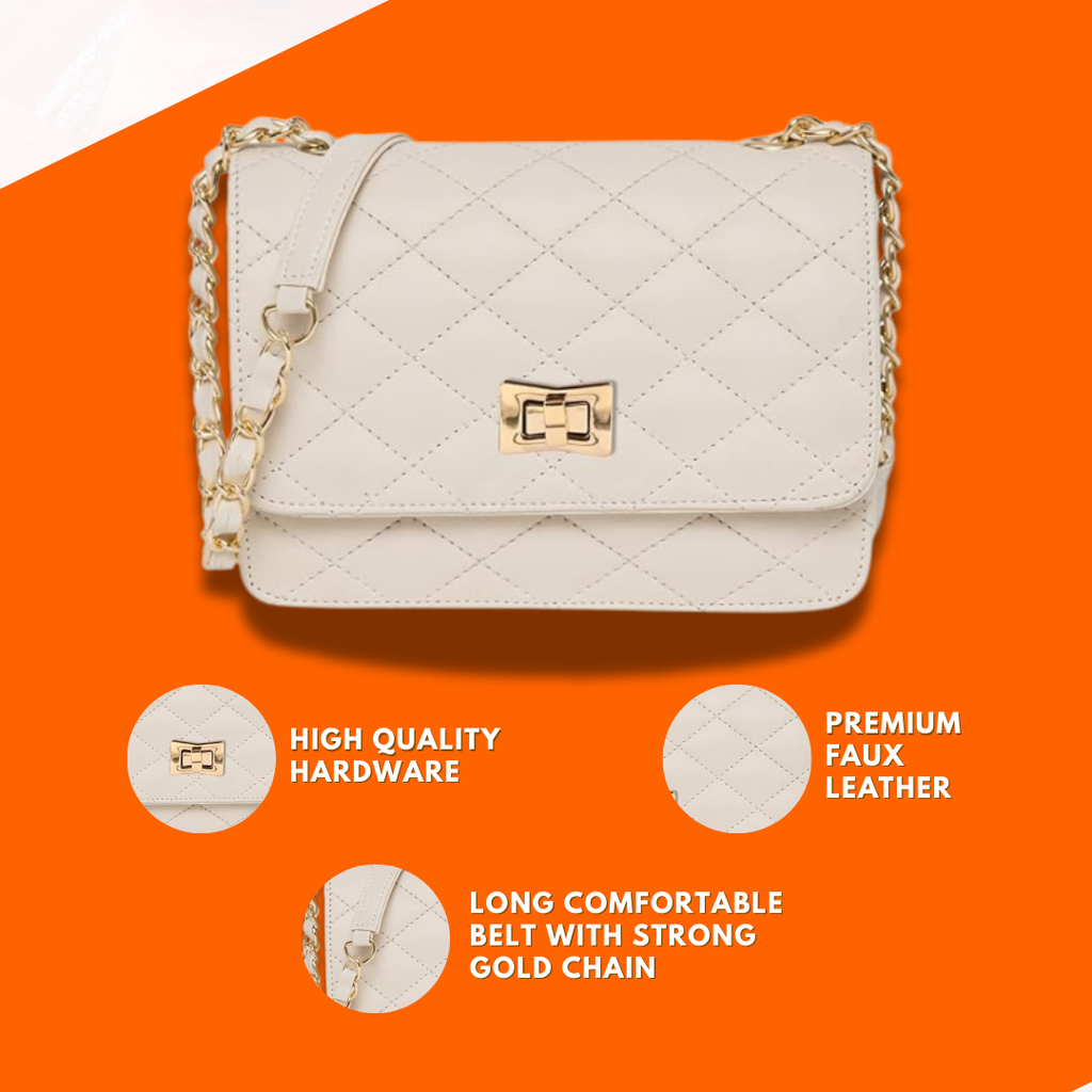 Valenium Women's Quilted Sling Bag (Off-White)