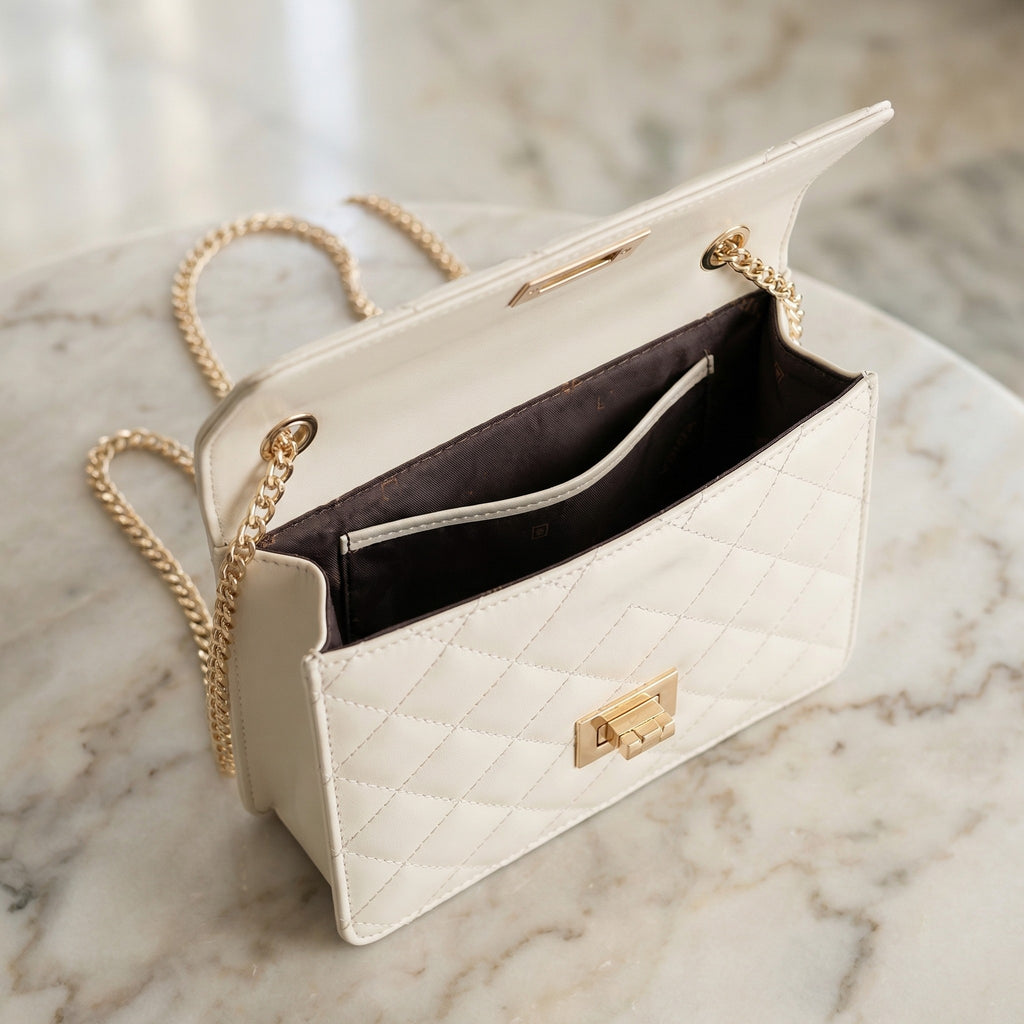 Valenium Women's Quilted Sling Bag (Off-White)