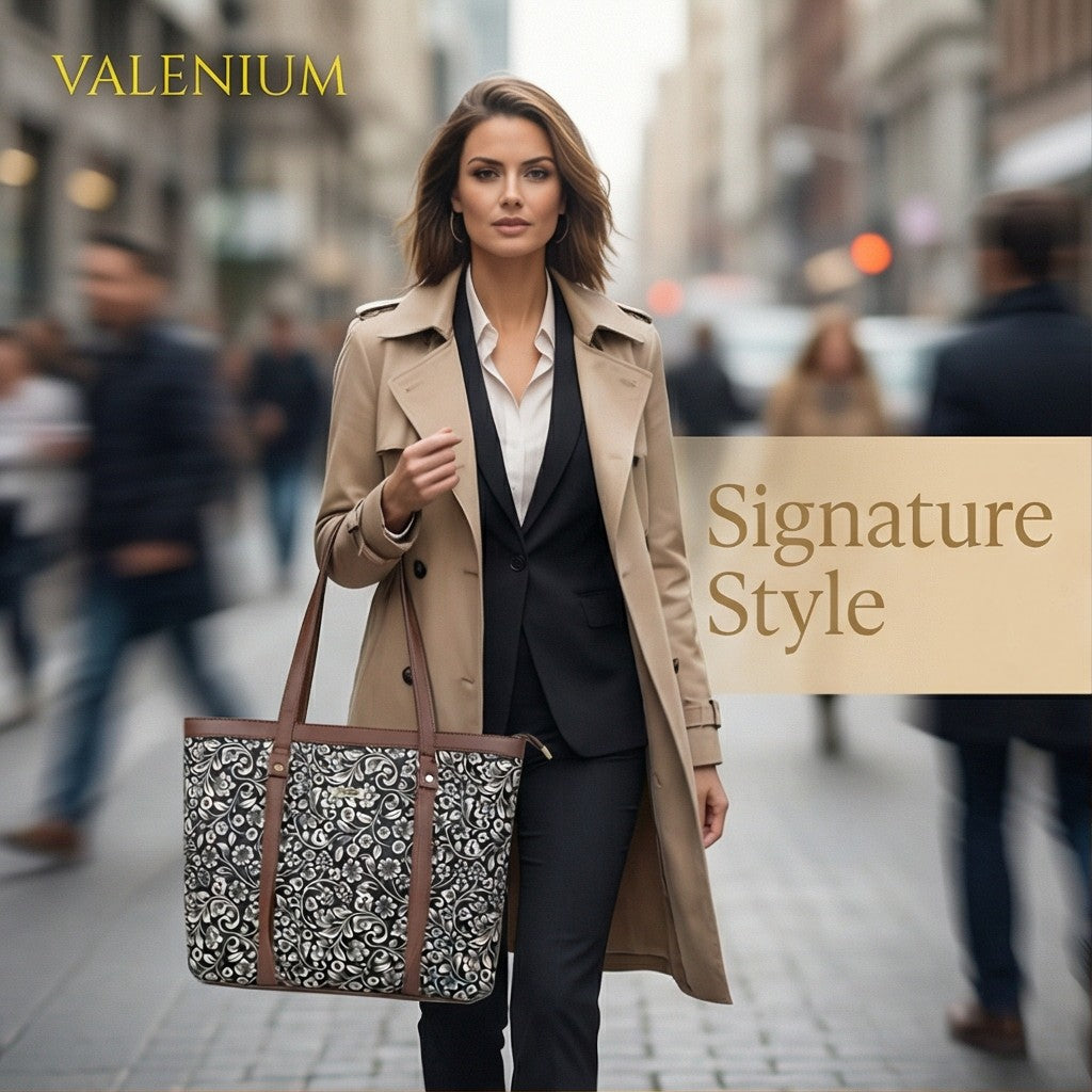 Valenium Women's Jute Laptop Bag (Brown & Black)
