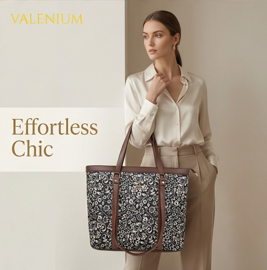 Valenium Women's Jute Laptop Bag (Brown & Black)