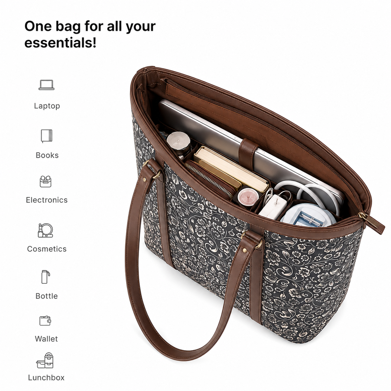 Valenium Women's Jute Laptop Bag (Brown & Black)