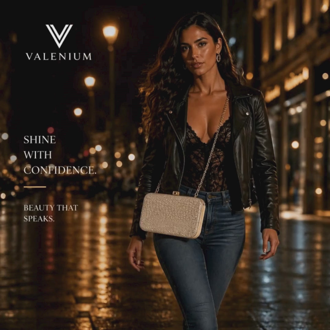 Valenium Clutch Sling Bag with Chain (Golden)