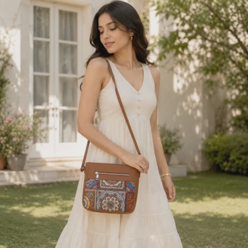 Valenium Ethnic Print Sling Bag (Multicolor)
