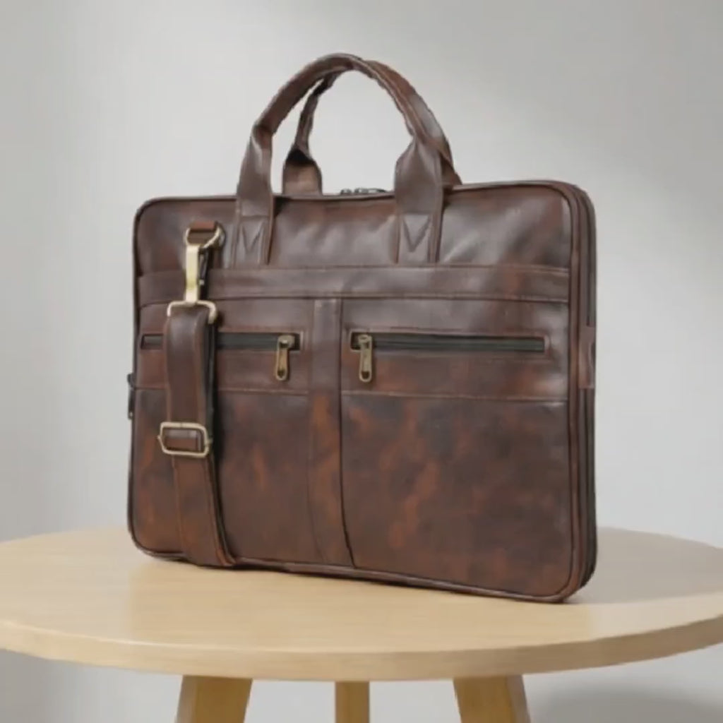 Valenium Men's Laptop PU Briefcase Bag (Brown)
