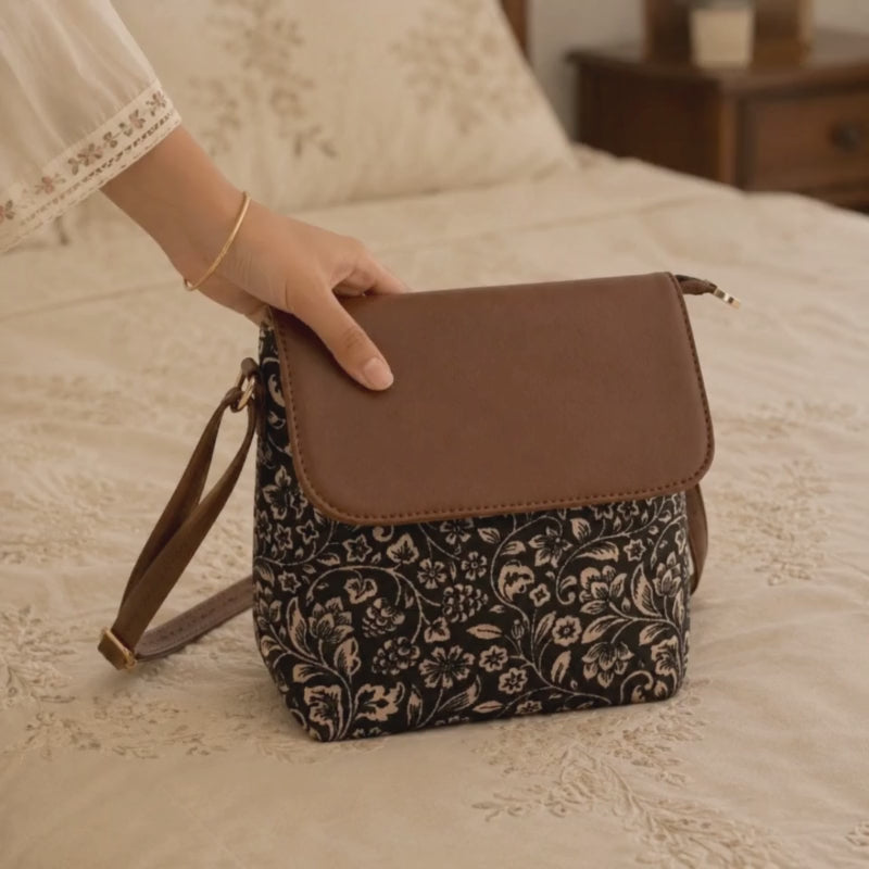 Valenium Printed Sling Bag (Brown & Black)