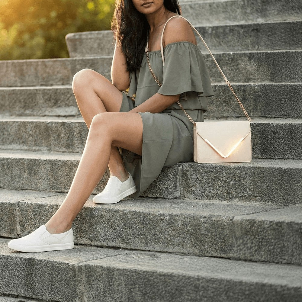 Valenium V-Flap Crossbody Sling Bag (Off-White)