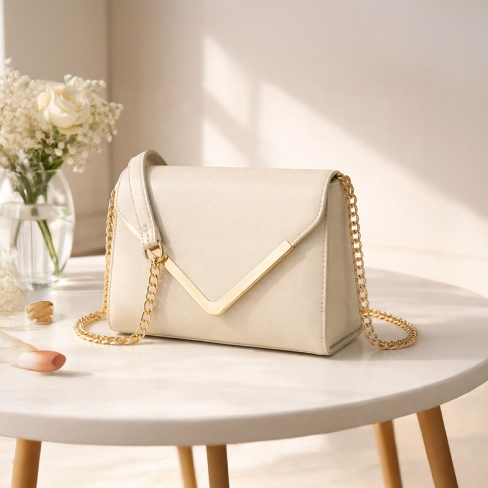Valenium V-Flap Crossbody Sling Bag (Off-White)