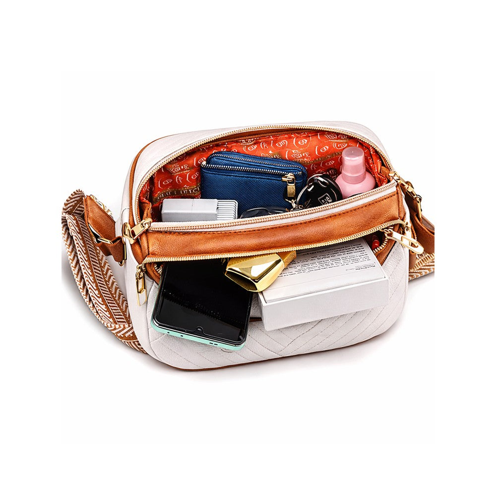 Valenium Cross Body Sling Bag (Brown & White)