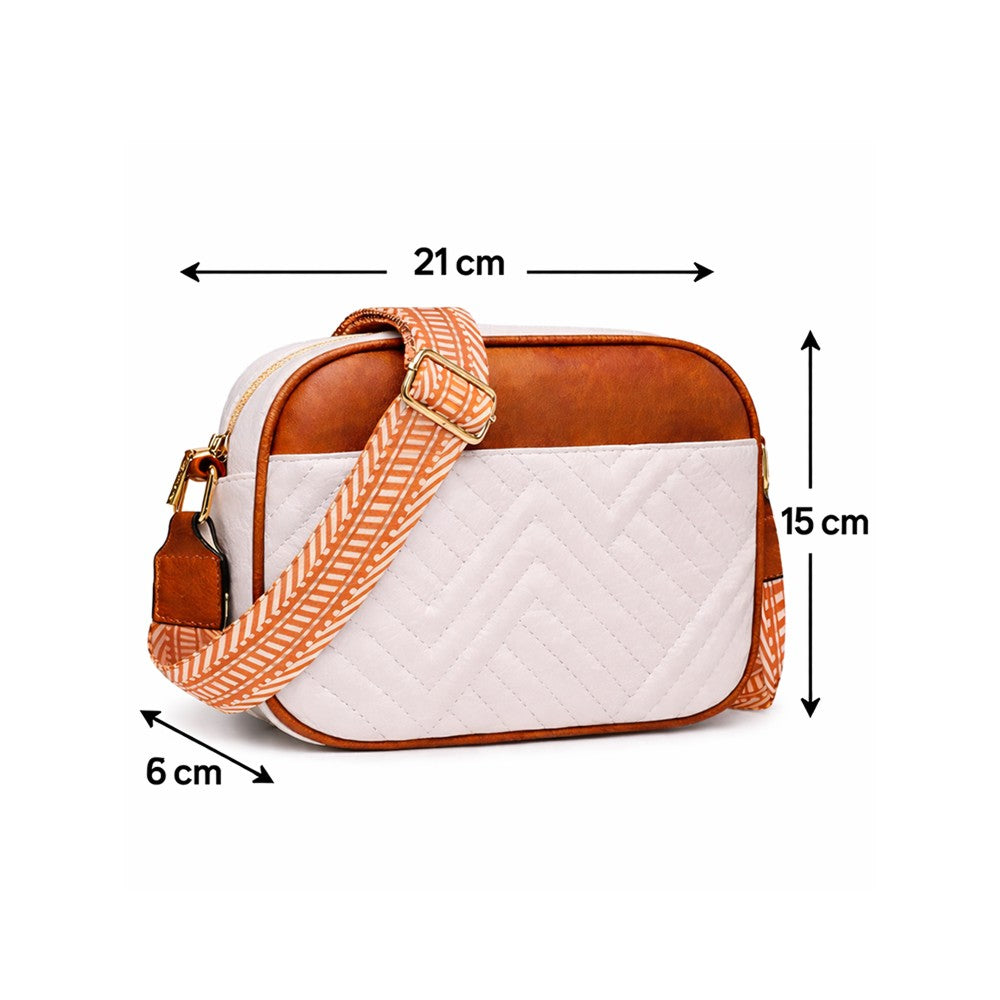 Valenium Cross Body Sling Bag (Brown & White)