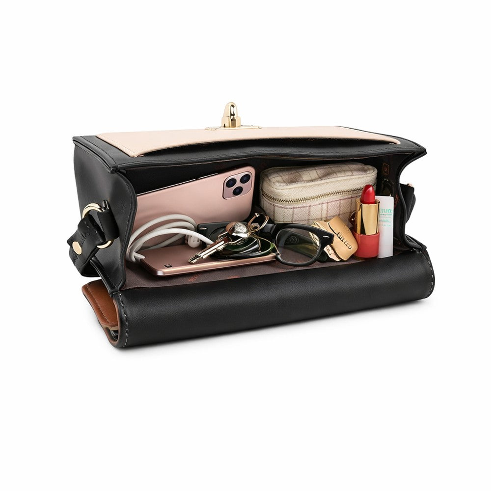 Valenium Sling Bag with Twist Lock (Beige & Brown)