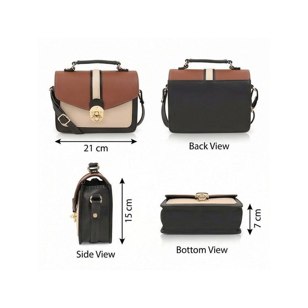 Valenium Sling Bag with Twist Lock (Beige & Brown)