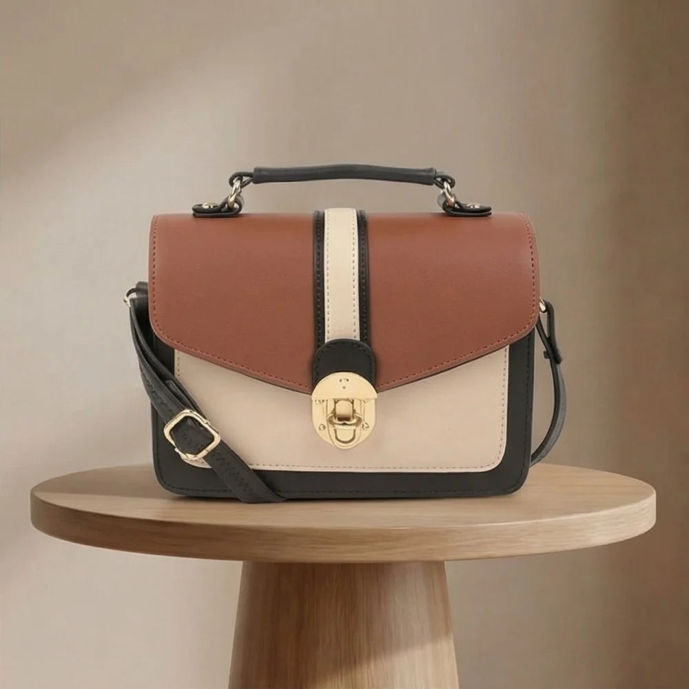 Valenium Sling Bag with Twist Lock (Beige & Brown)