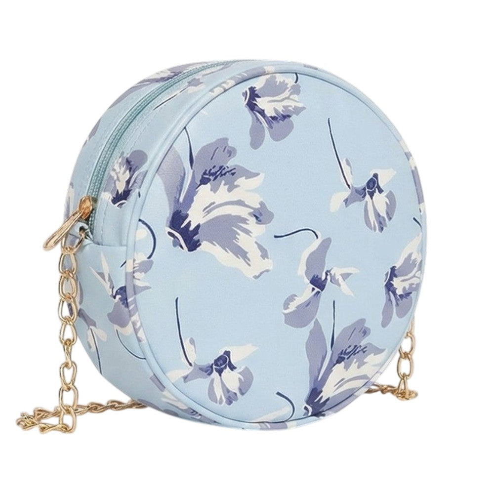 Valenium Floral Printed Round Sling Bag (Sky Blue)