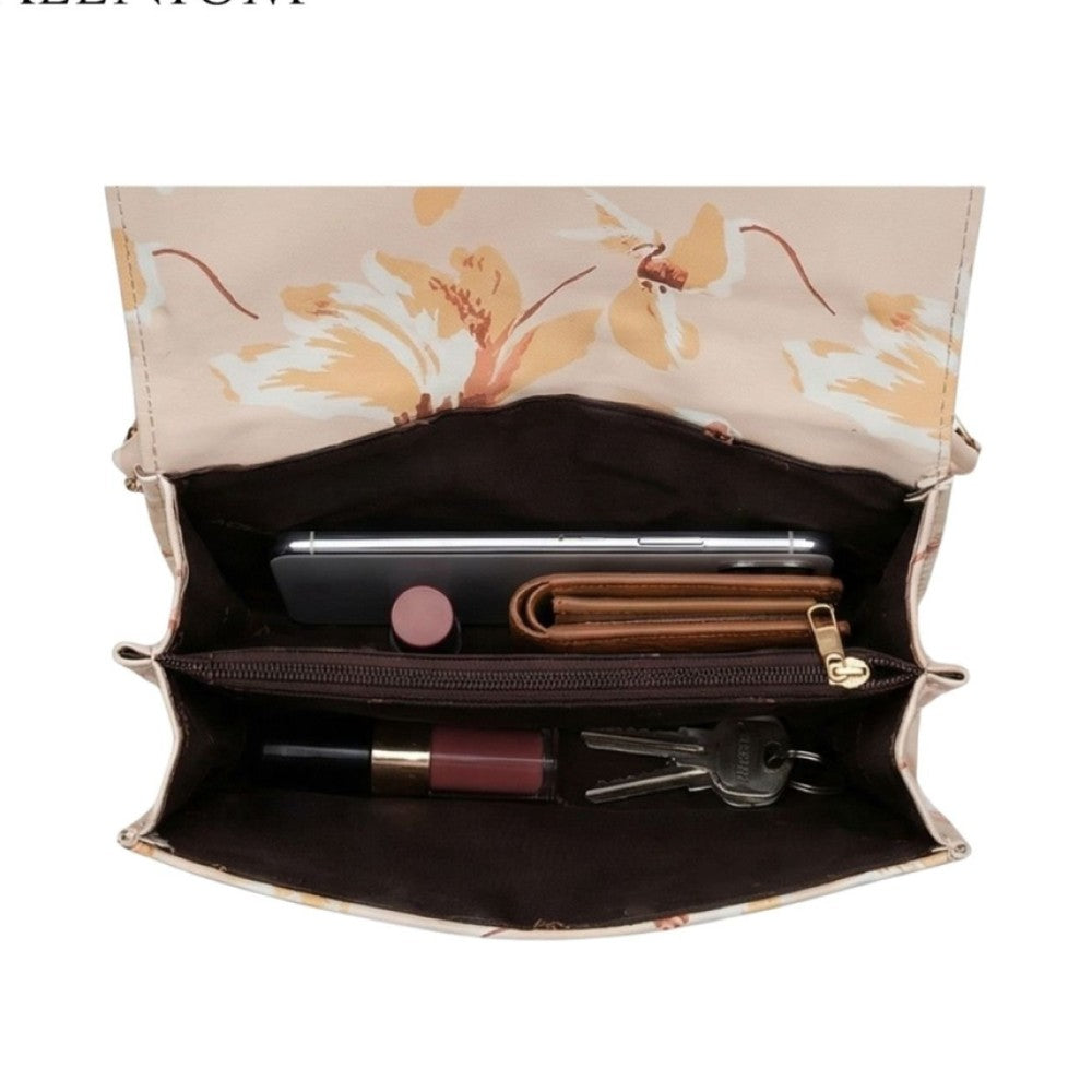 Valenium Floral Printed Women's Sling Bag (Cream)