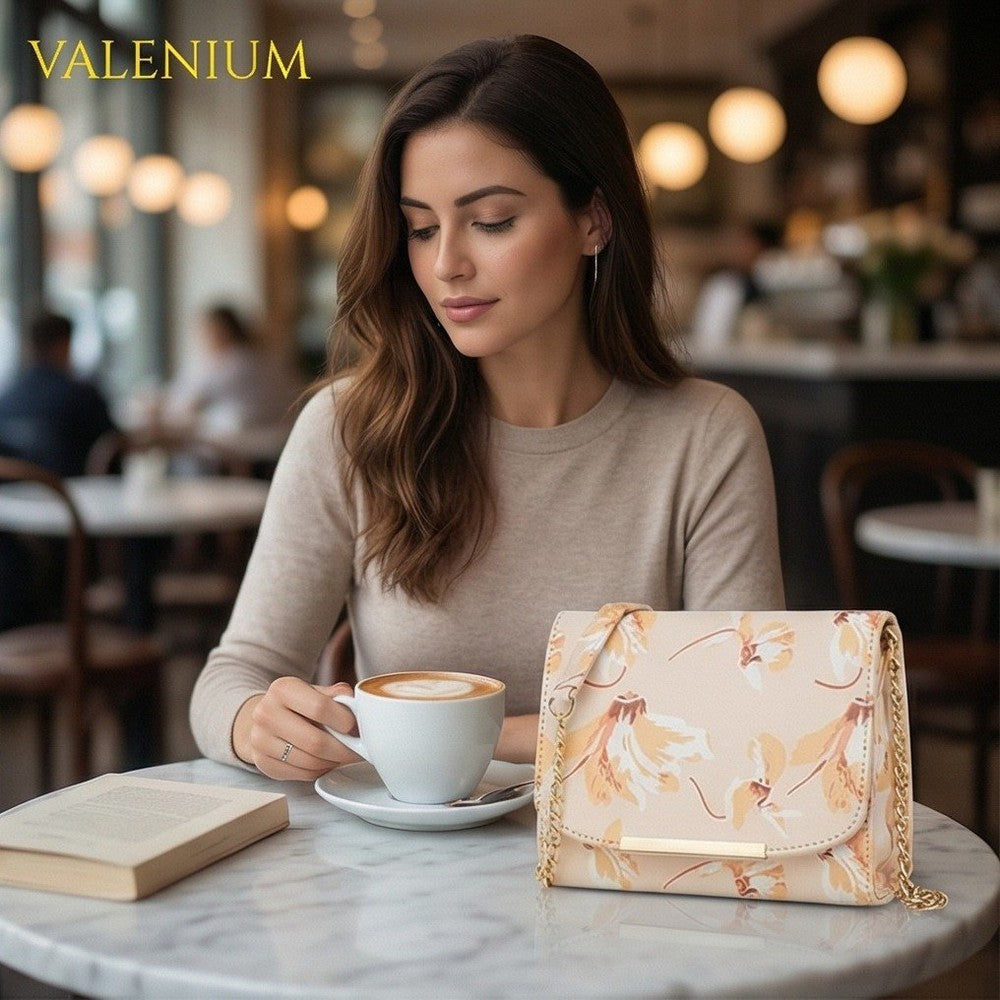 Valenium Floral Printed Women's Sling Bag (Cream)