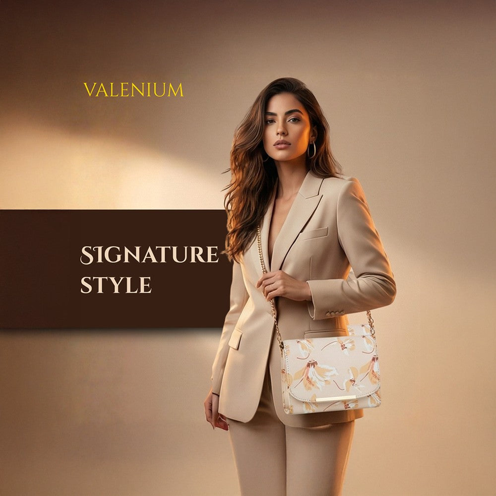 Valenium Floral Printed Women's Sling Bag (Cream)