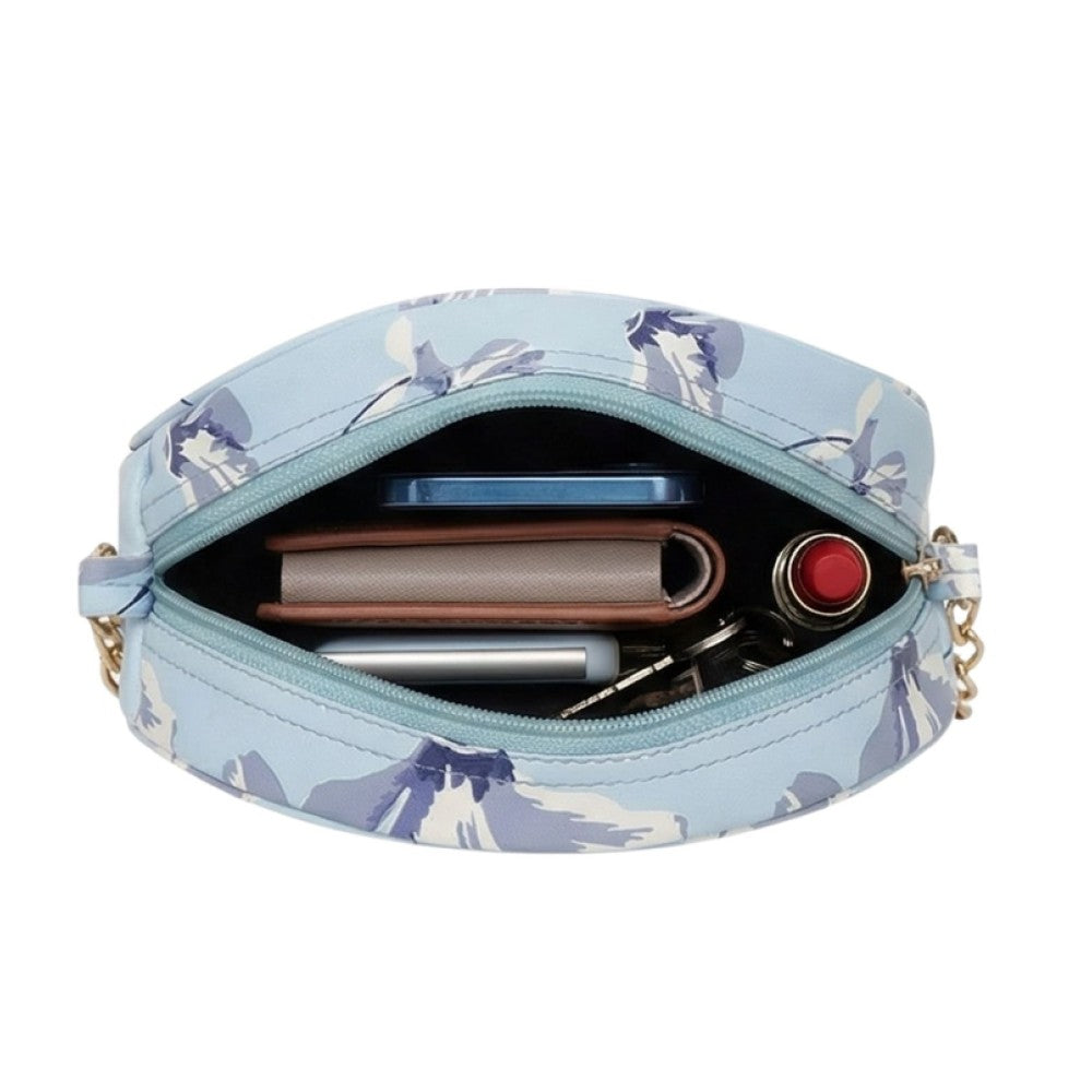 Valenium Floral Printed Round Sling Bag (Sky Blue)