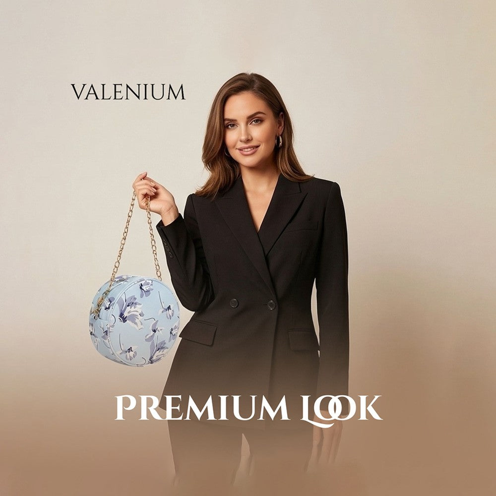 Valenium Floral Printed Round Sling Bag (Sky Blue)