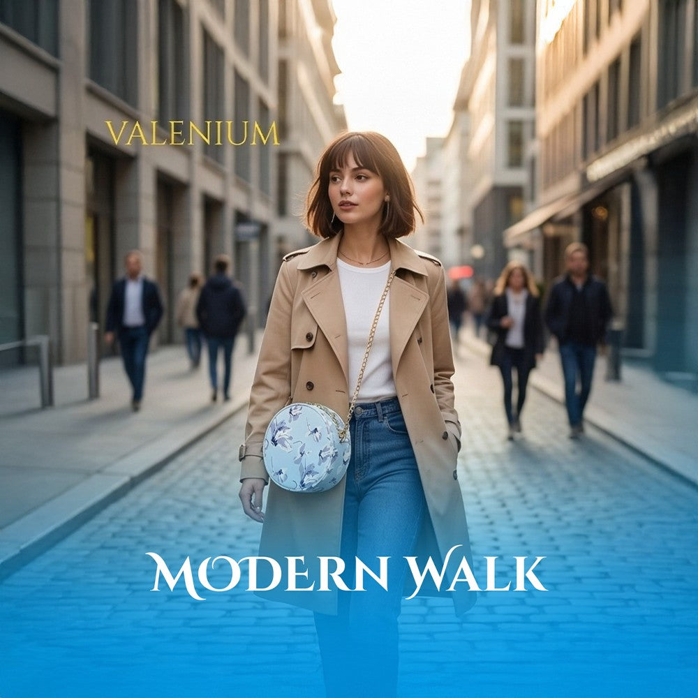 Valenium Floral Printed Round Sling Bag (Sky Blue)