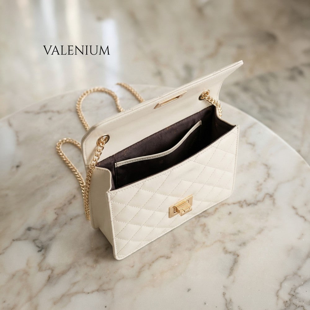 Valenium Sling Bag with Gold Chain (Off White)