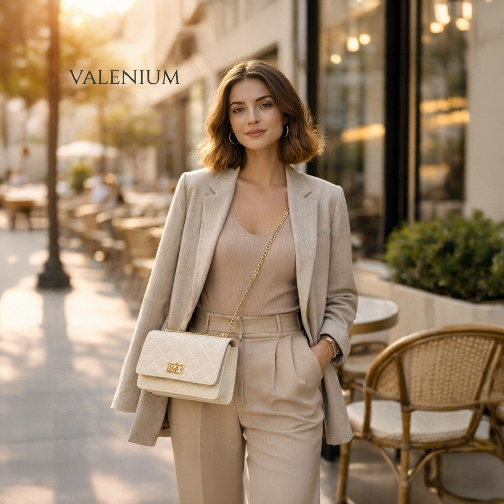 Valenium Sling Bag with Gold Chain (Off White)