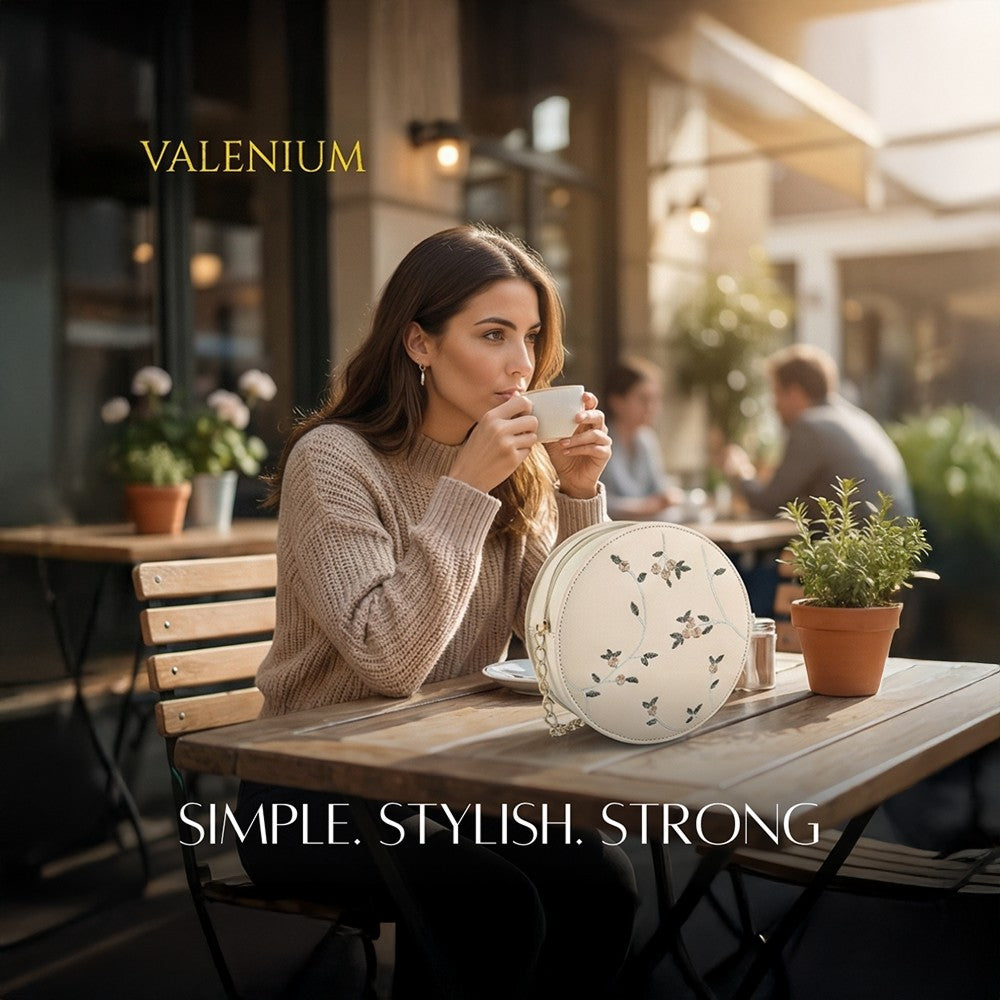 Valenium Printed Round Crossbody Sling Bag (Off-White)