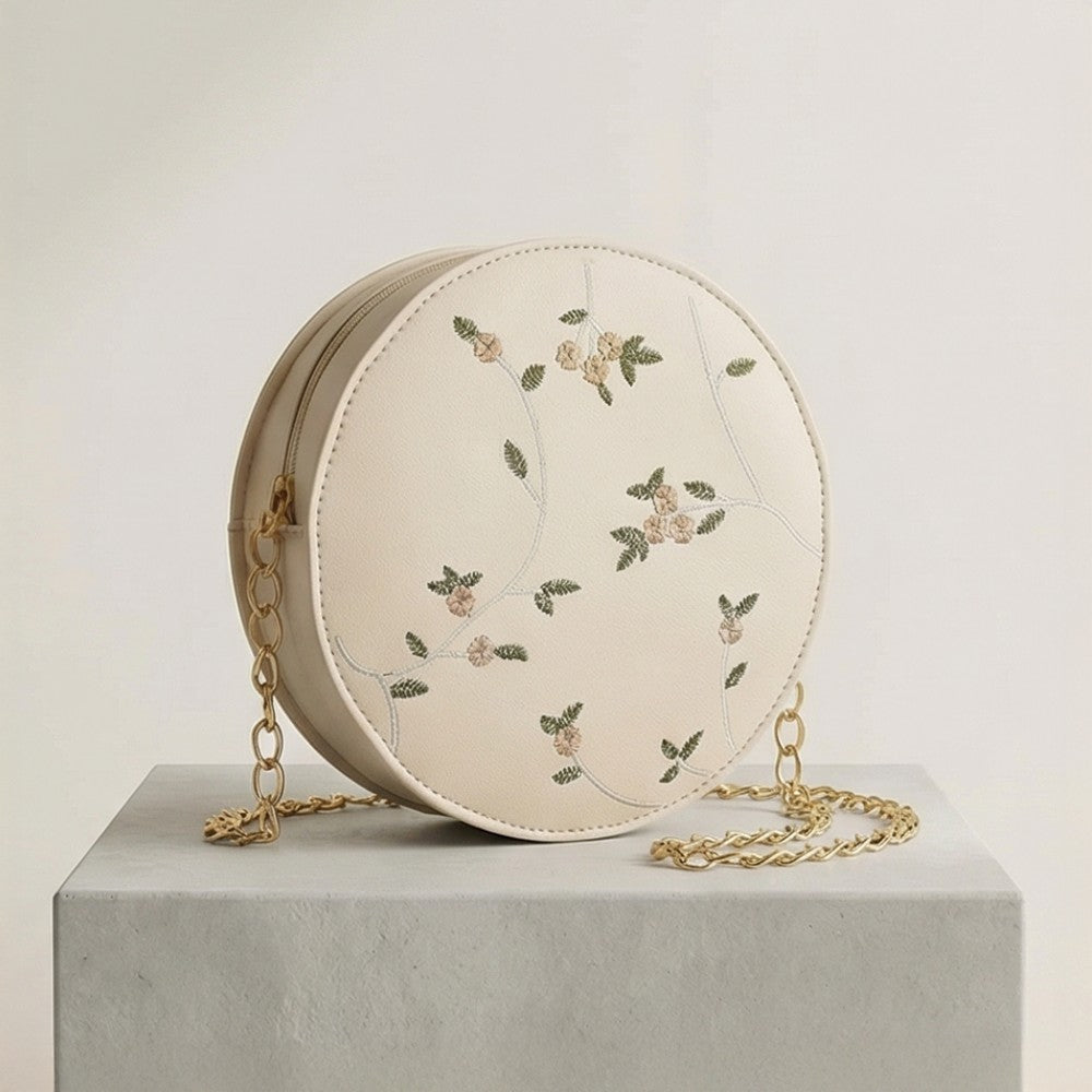 Valenium Printed Round Crossbody Sling Bag (Off-White)