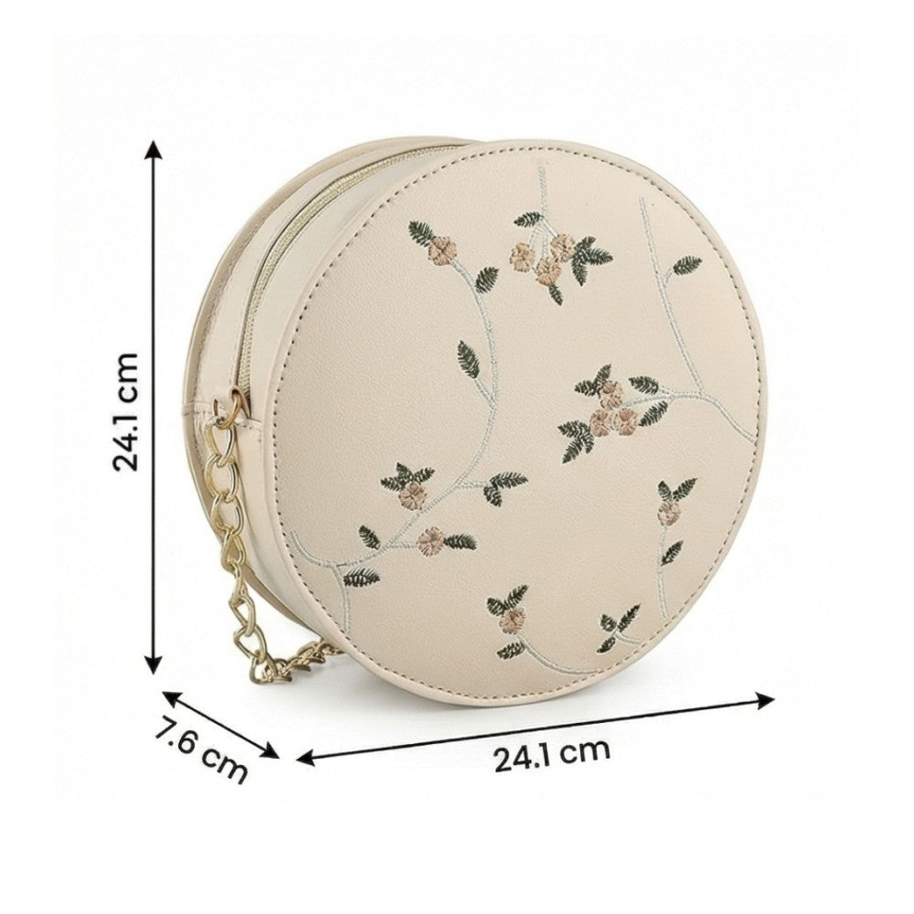 Valenium Printed Round Crossbody Sling Bag (Off-White)