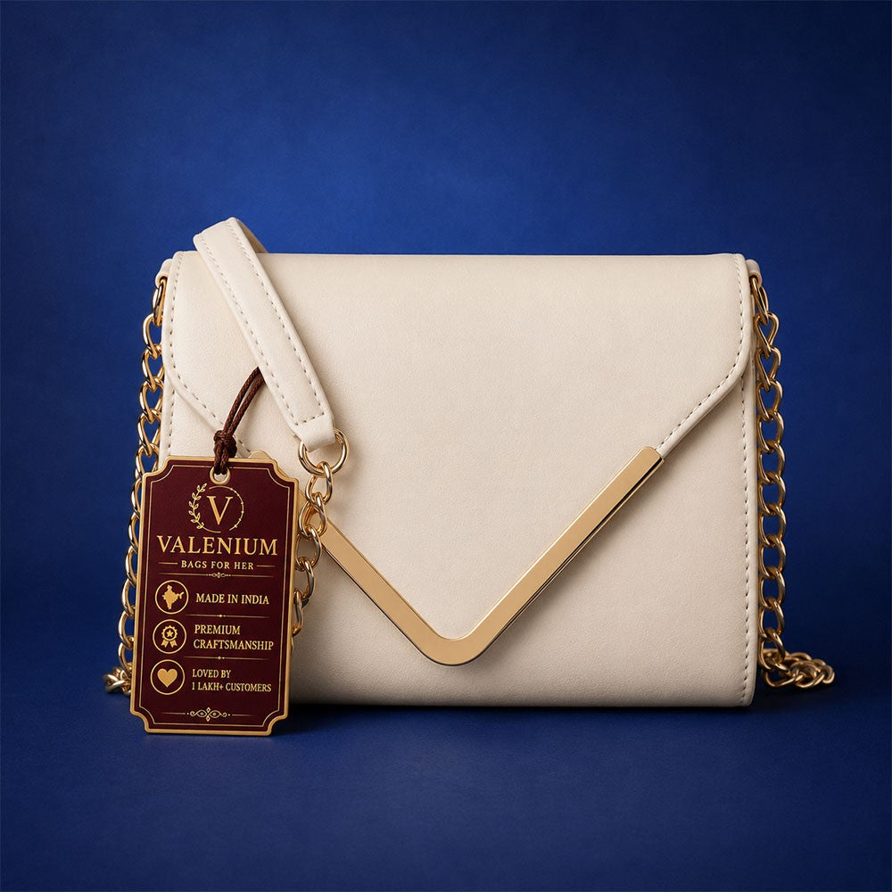 Valenium V-Flap Crossbody Sling Bag (Off-White)