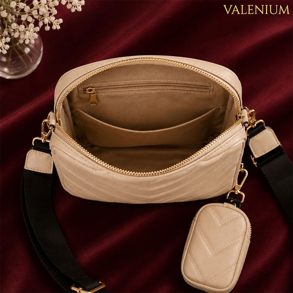 Valenium Cross Body Sling Bag with Pouch (Cream)