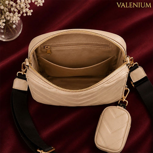 Valenium Cross Body Sling Bag with Pouch (Cream)