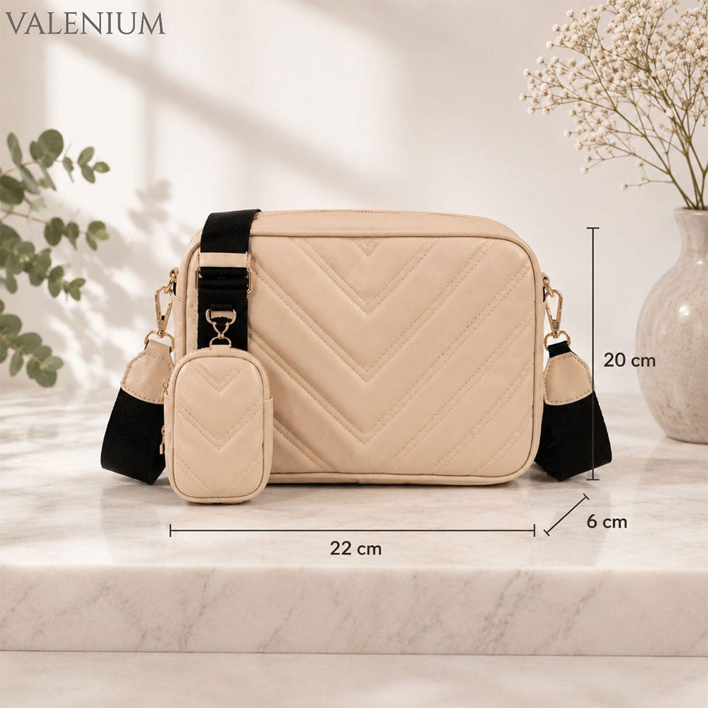 Valenium Cross Body Sling Bag with Pouch (Cream)