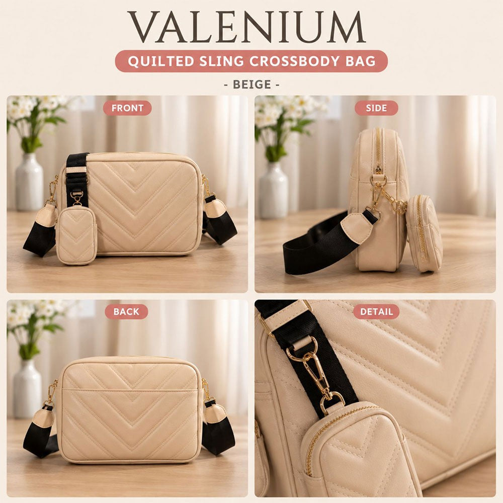 Valenium Cross Body Sling Bag with Pouch (Cream)