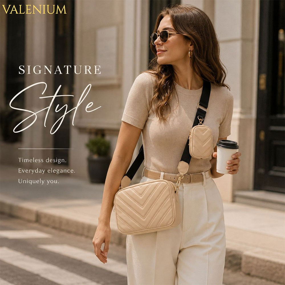 Valenium Cross Body Sling Bag with Pouch (Cream)