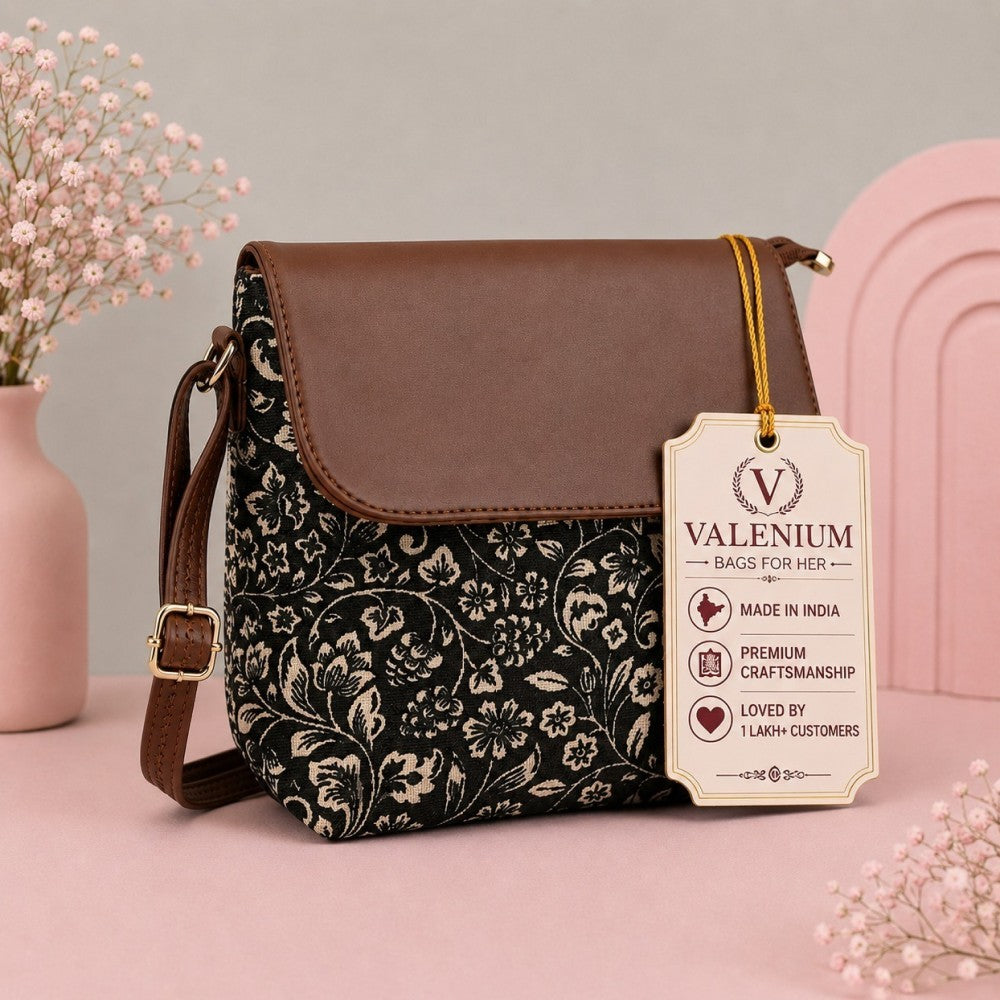 Valenium Printed Sling Bag (Brown & Black)