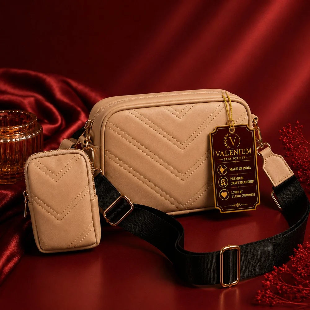 Valenium Cross Body Sling Bag with Pouch (Cream)