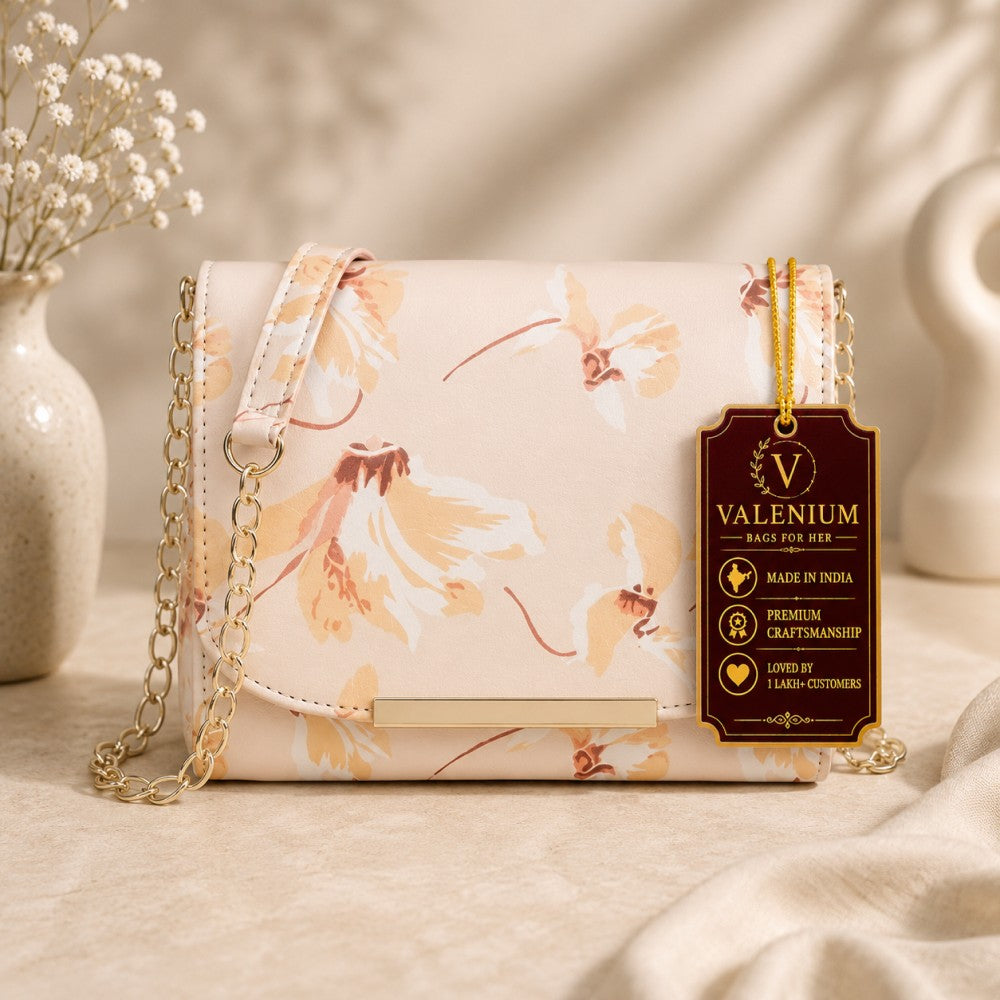 Valenium Floral Printed Women's Sling Bag (Cream)