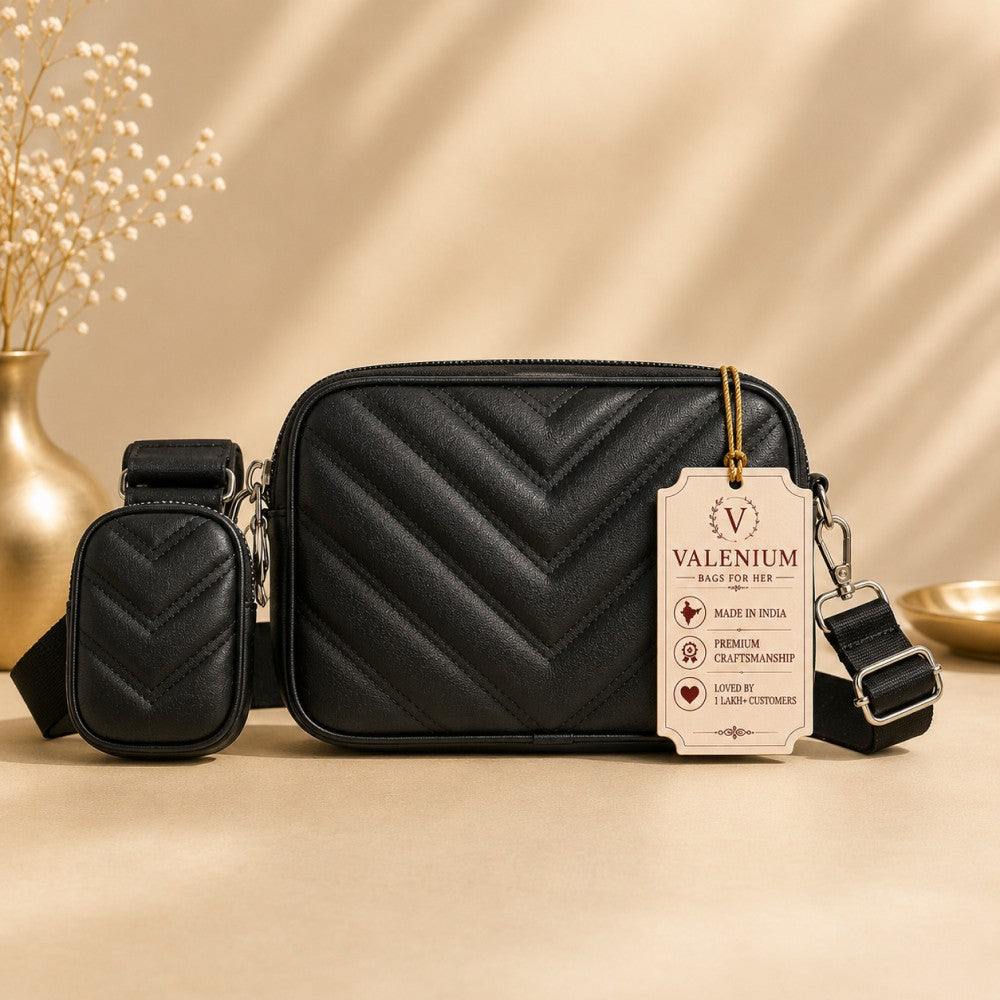 Valenium Cross Body Sling Bag with Pouch (Black)