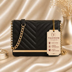 Valenium Sling Bag with Gold Chain (Black)