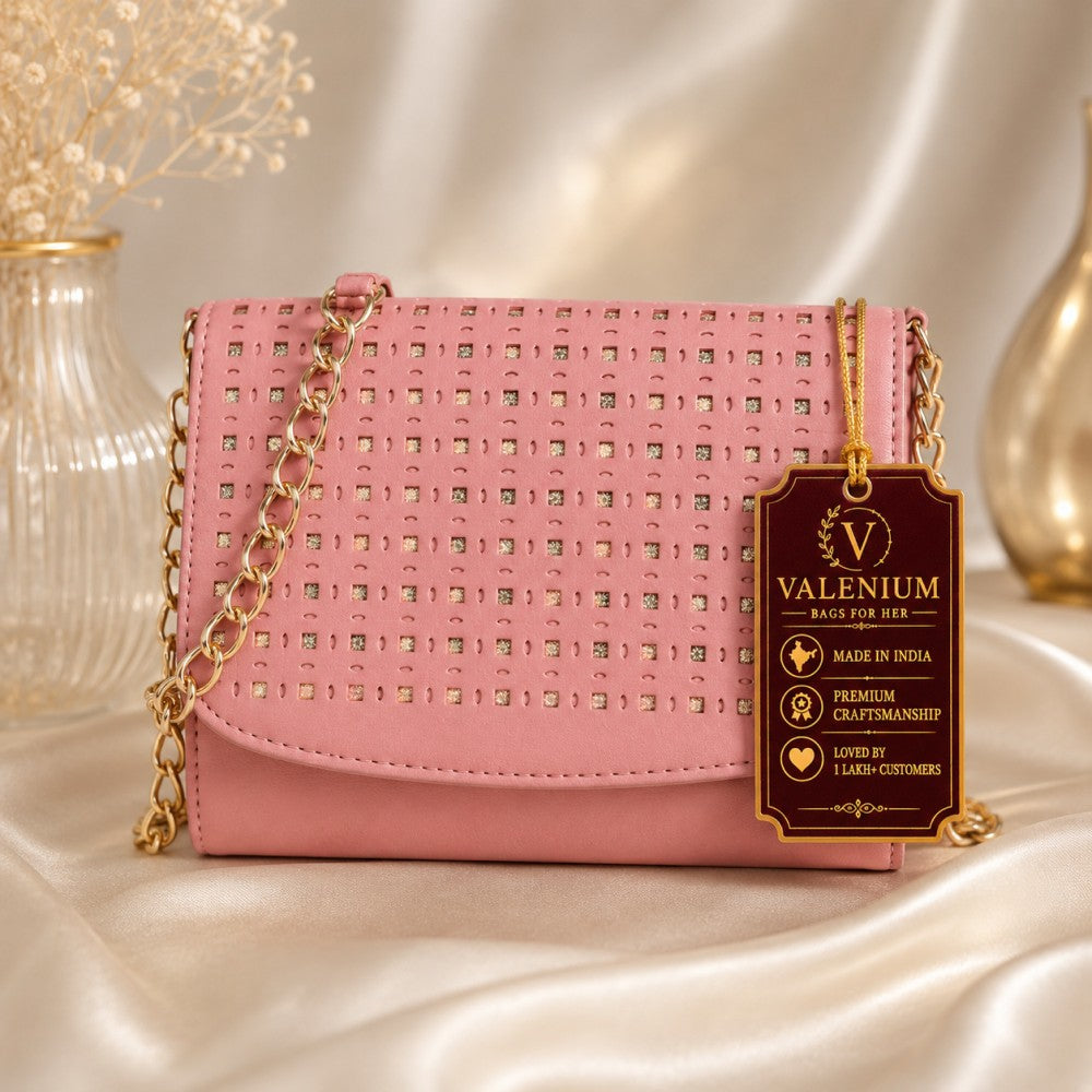Valenium Laser Cut Crossbody Sling Bag (Pink)