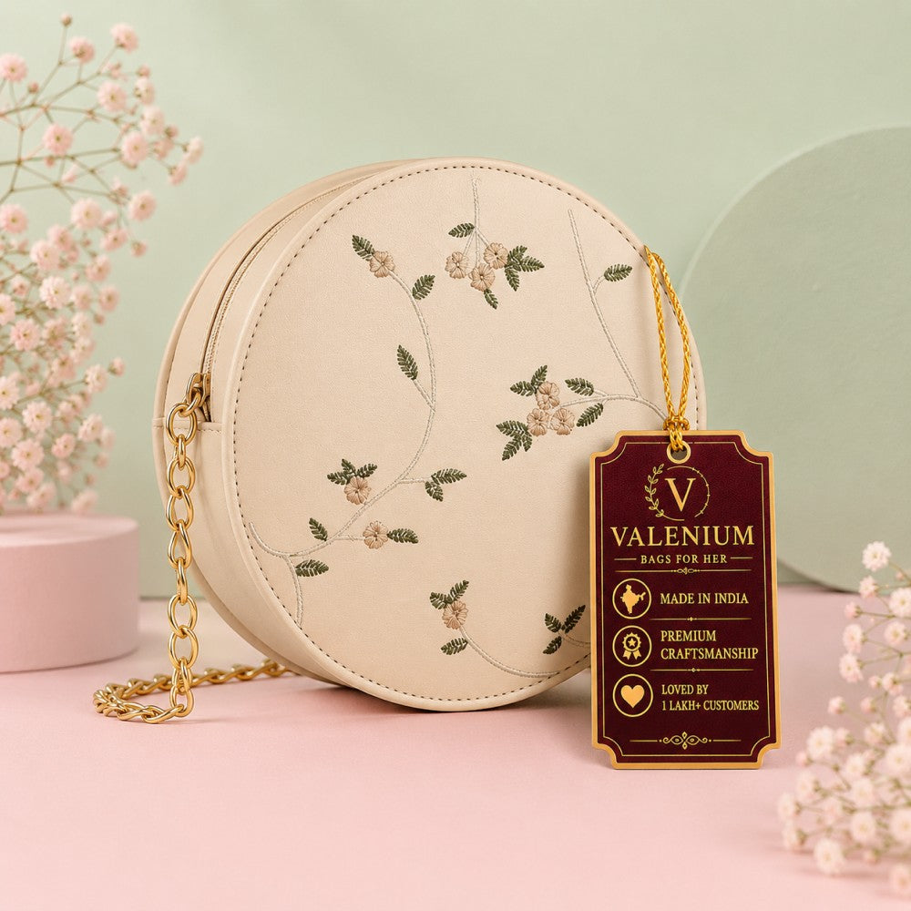 Valenium Printed Round Crossbody Sling Bag (Off-White)