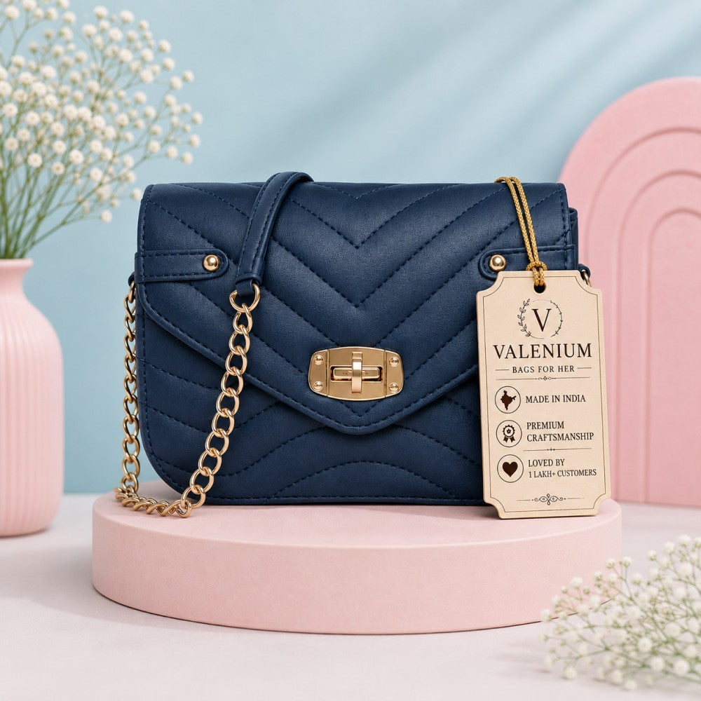 Valenium Striped Crossbody Sling Bag (Navy Blue)